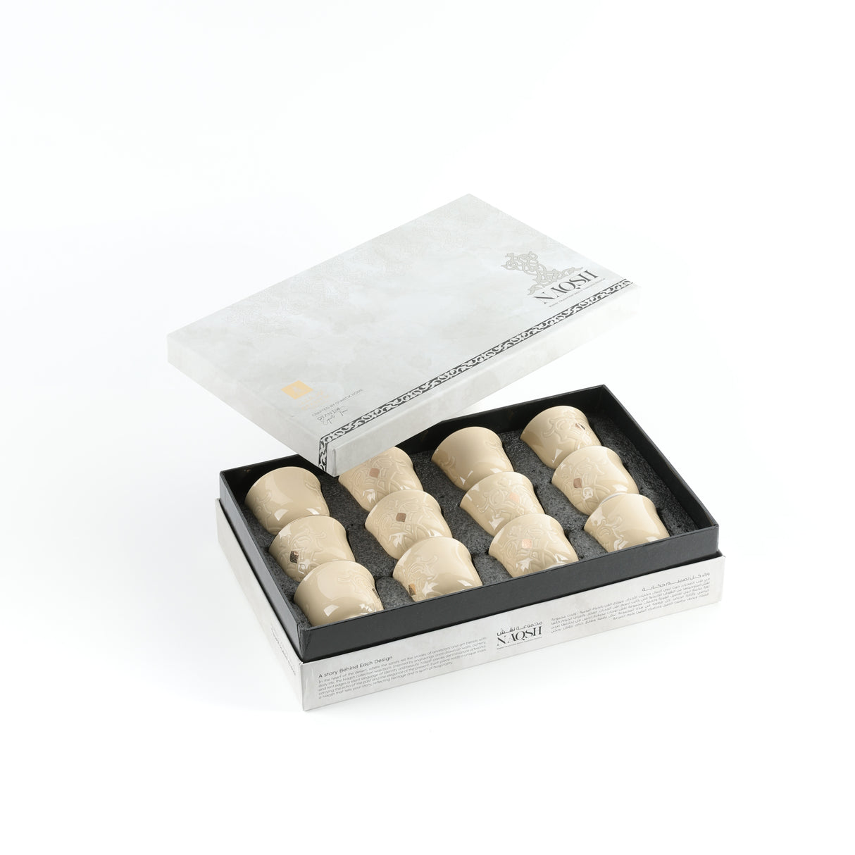 Naqsh - Arabic Coffee Cups (12-Pc)- Ivory & Gold