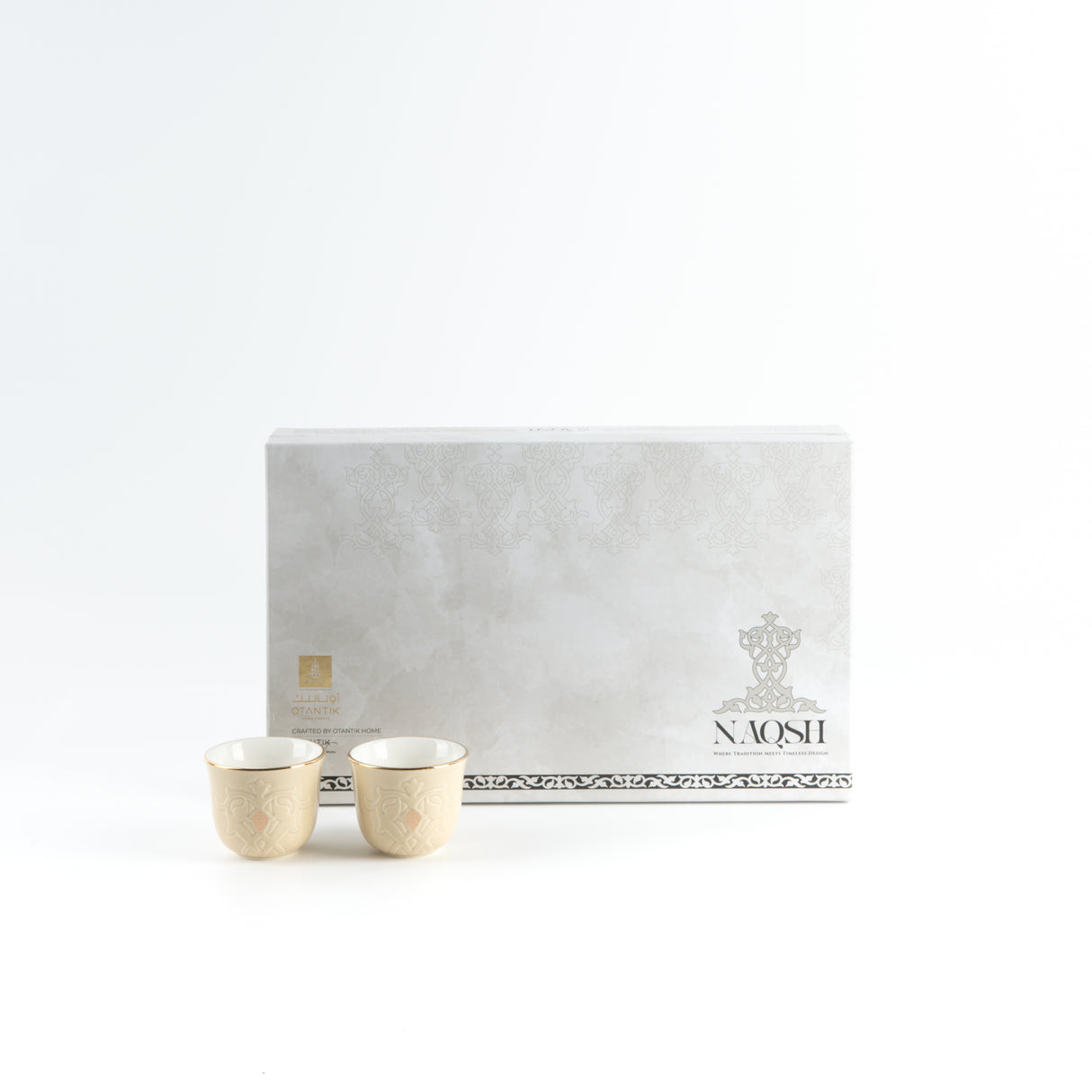 Naqsh - Arabic Coffee Cups (12-Pc)- Ivory & Gold