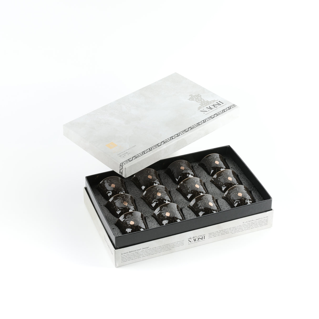 Naqsh - Arabic Coffee Cups (12-Pc)- Black & Gold