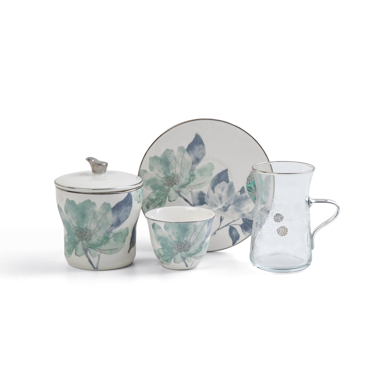 Marisella - Tea Set (19-Pc) - Blue & Silver