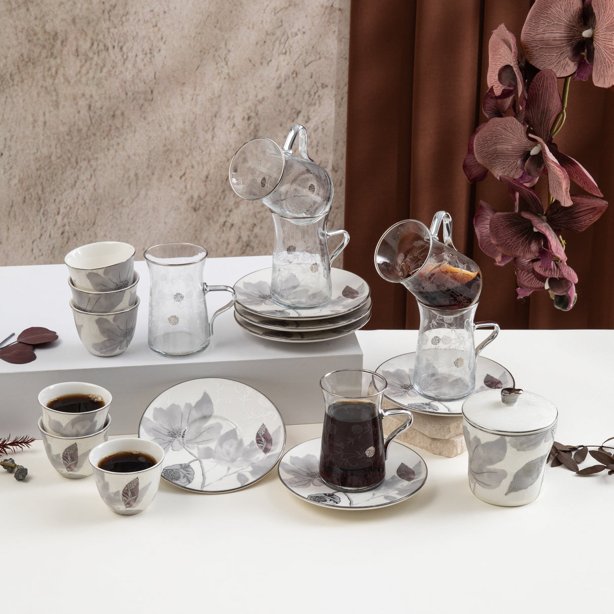 Marisella - Tea Set (19-Pc) - Grey & Silver