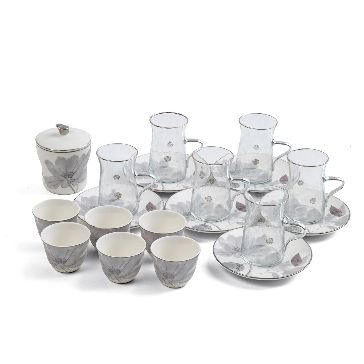 Marisella - Tea Set (19-Pc) - Grey & Silver