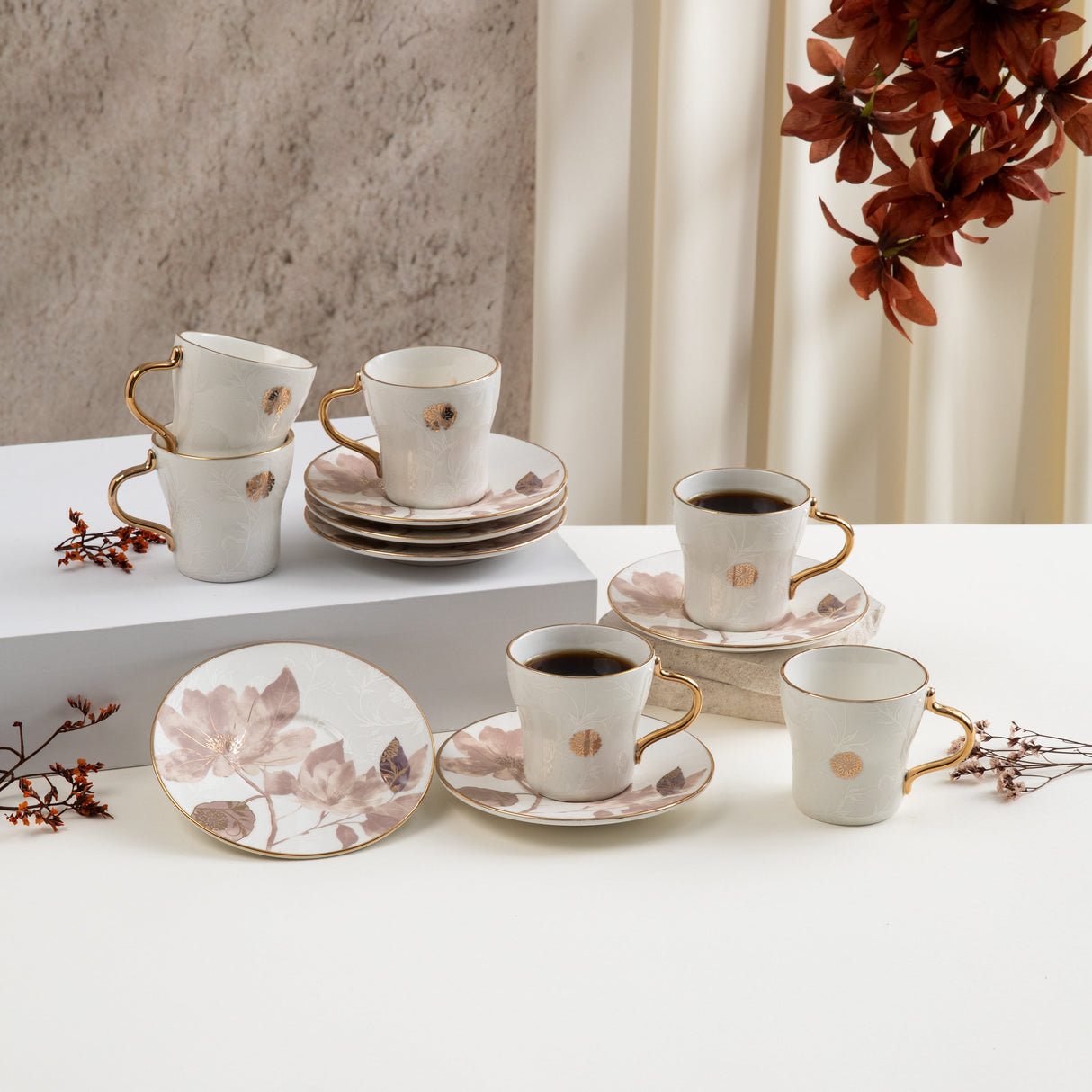 Marisella - Espresso/Turkish Coffee Set (12-Pc) - Pink & Gold