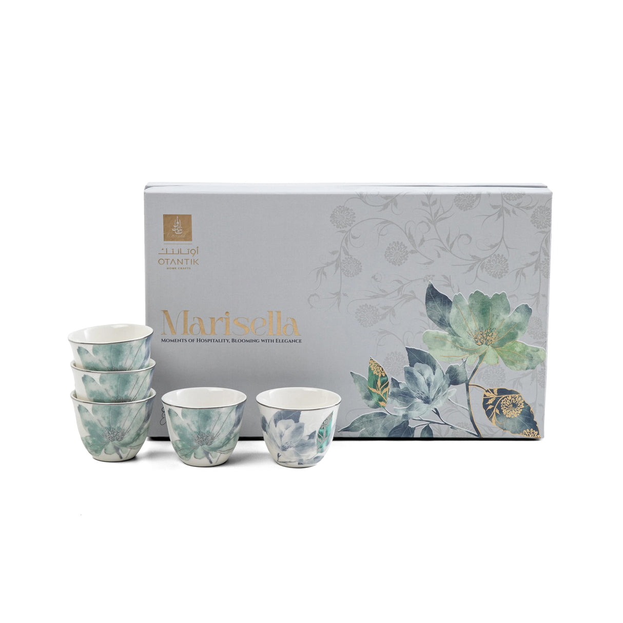 Marisella - Arabic Coffee Cups Set (12-Pc) - Blue & Silver
