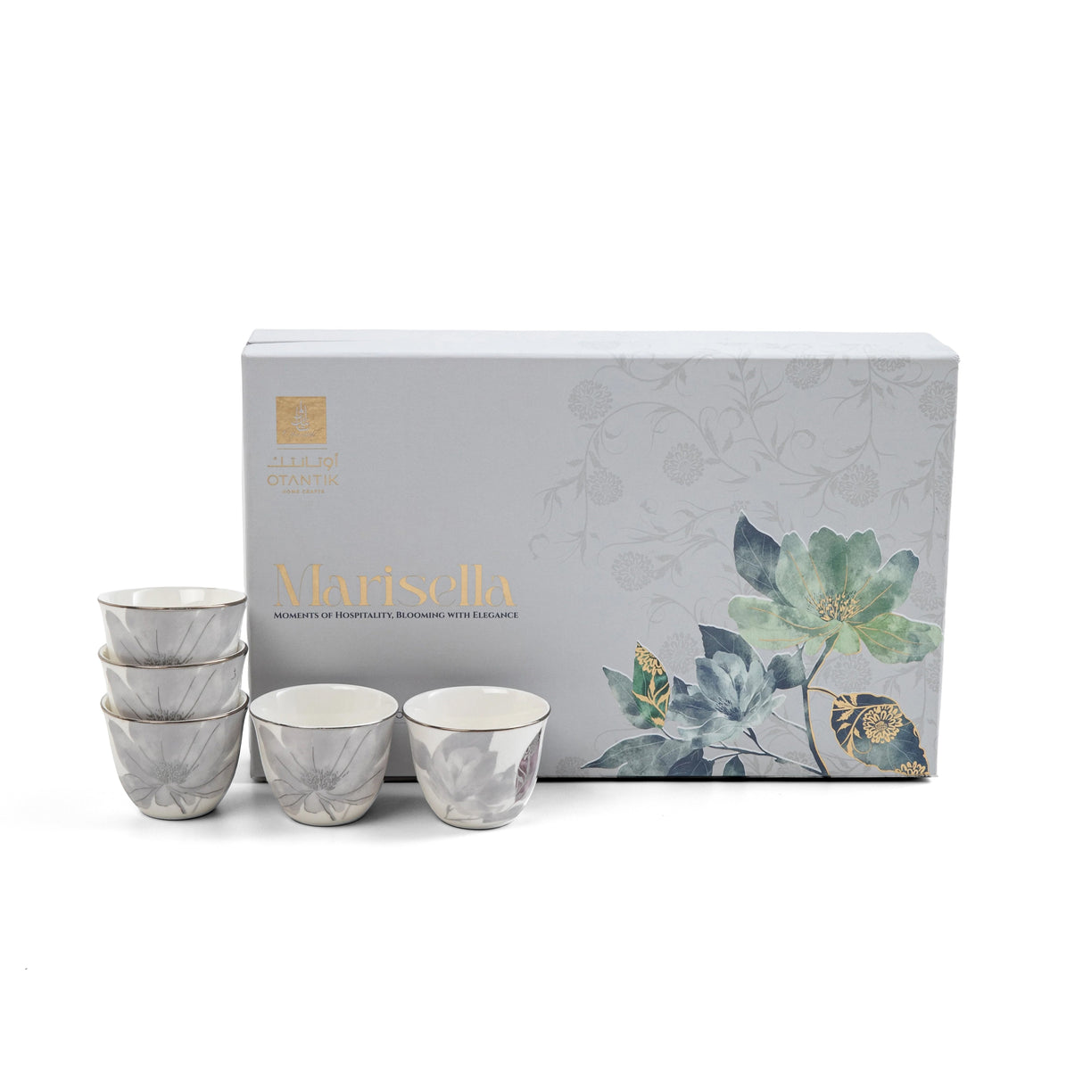 Marisella - Arabic Coffee Cups Set (12-Pc) - Grey & Silver
