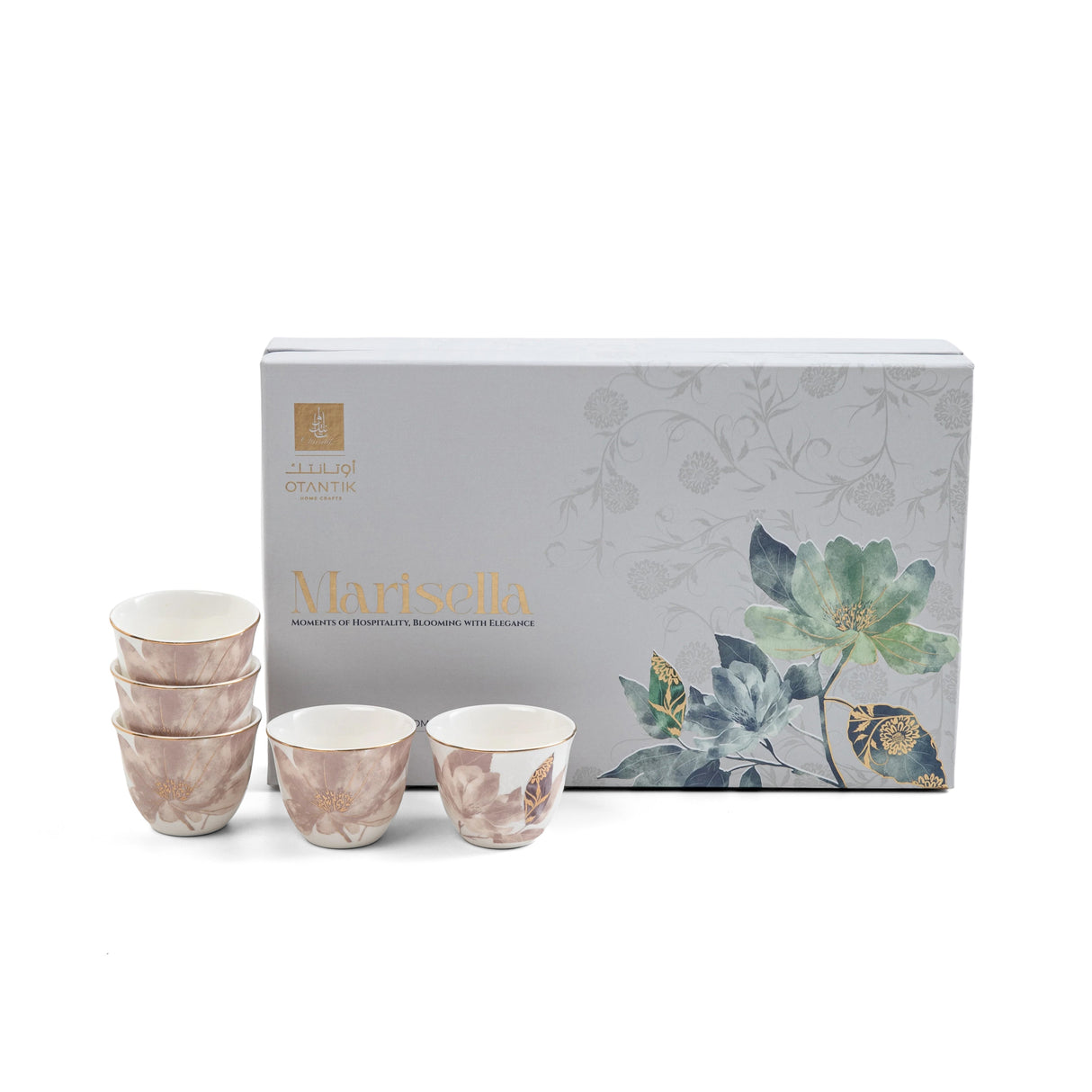 Marisella - Arabic Coffee Cups Set (12-Pc) - Pink & Gold