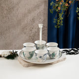 Marisella - Arabic Coffee Cups With Holder - Blue & Silver
