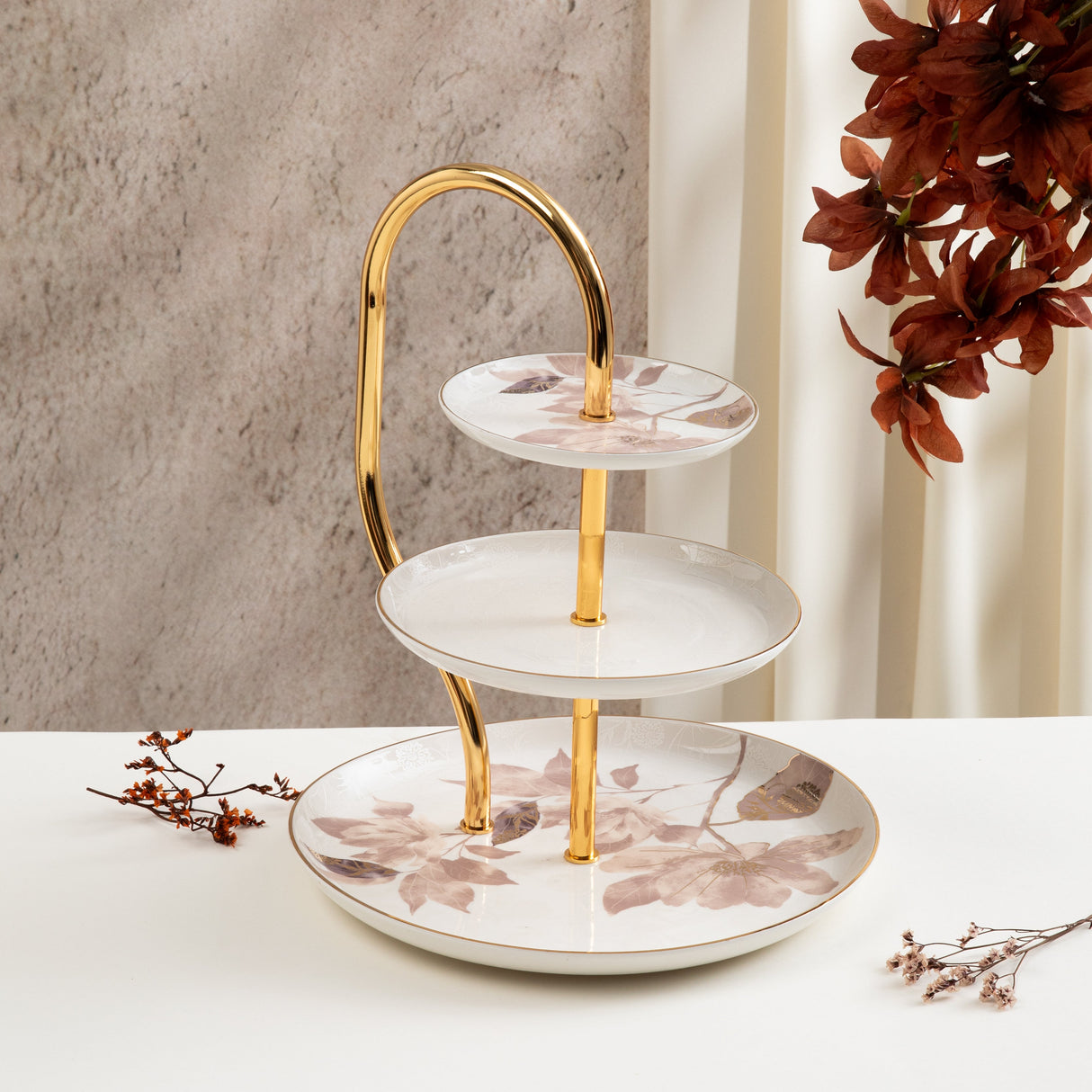 Marisella - 3 Tier Plate - Pink & Gold