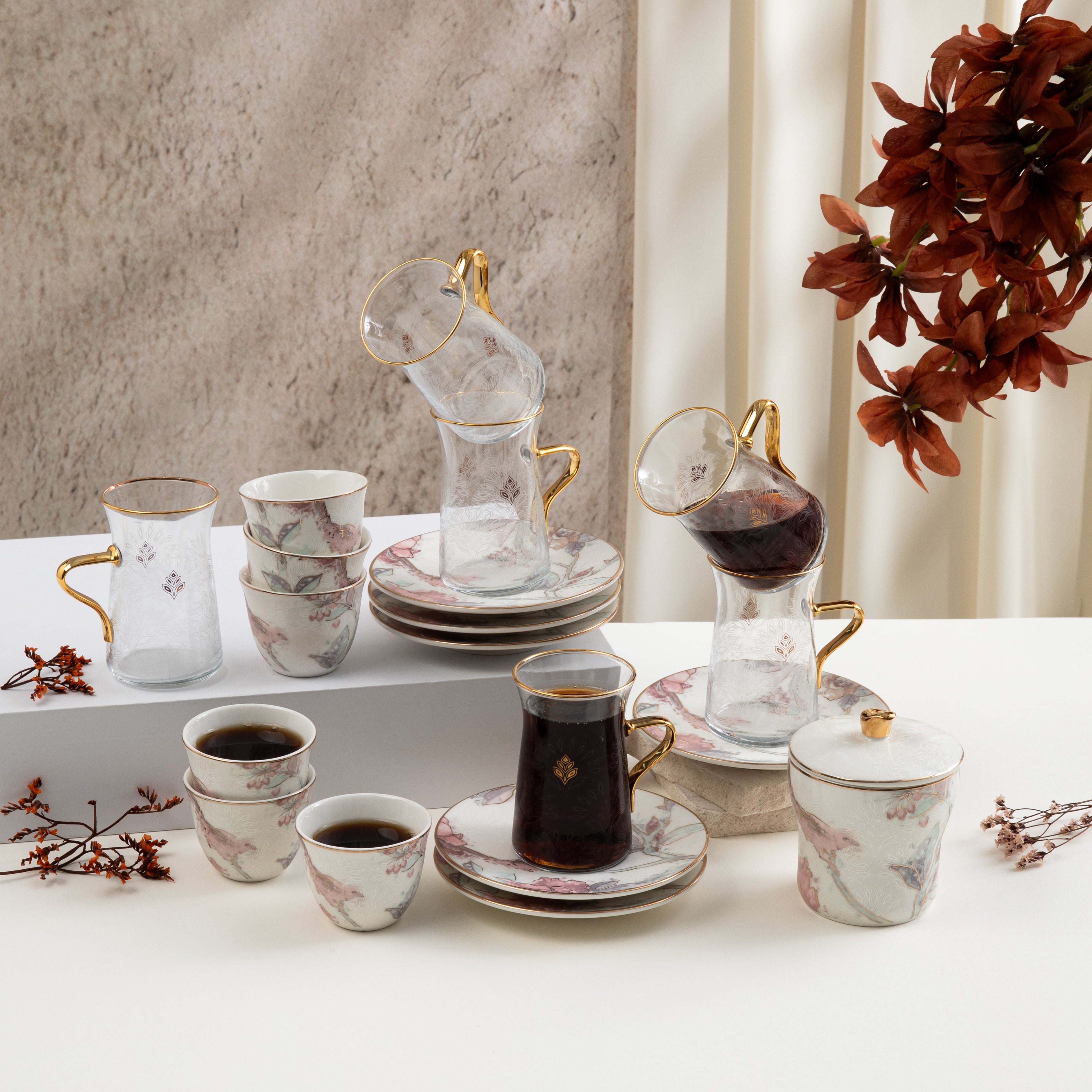 Khuzama - Tea Set (19-Pc) - Red & Gold – Otantik Home