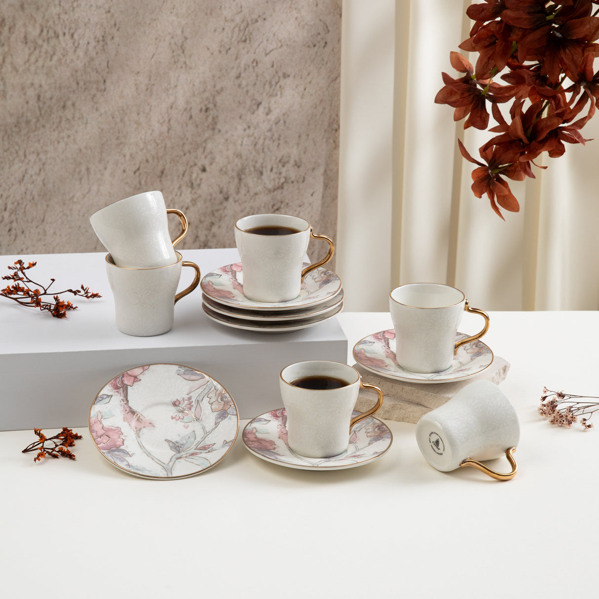 Khuzama - Espresso/Turkish Coffee Set (12-Pc) - Pink & Gold