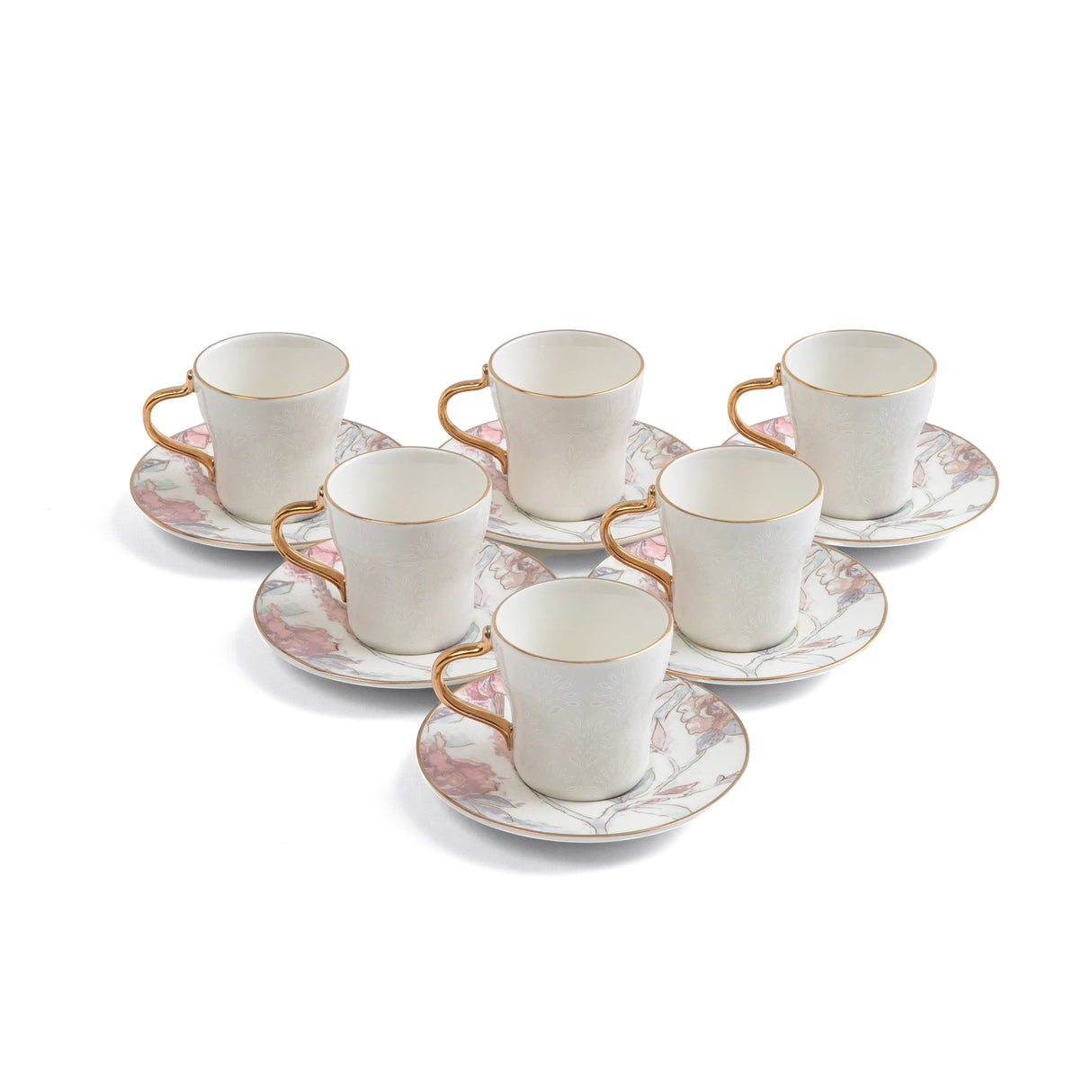 Khuzama - Cappuccino Set (12-Pc) - Pink & Gold