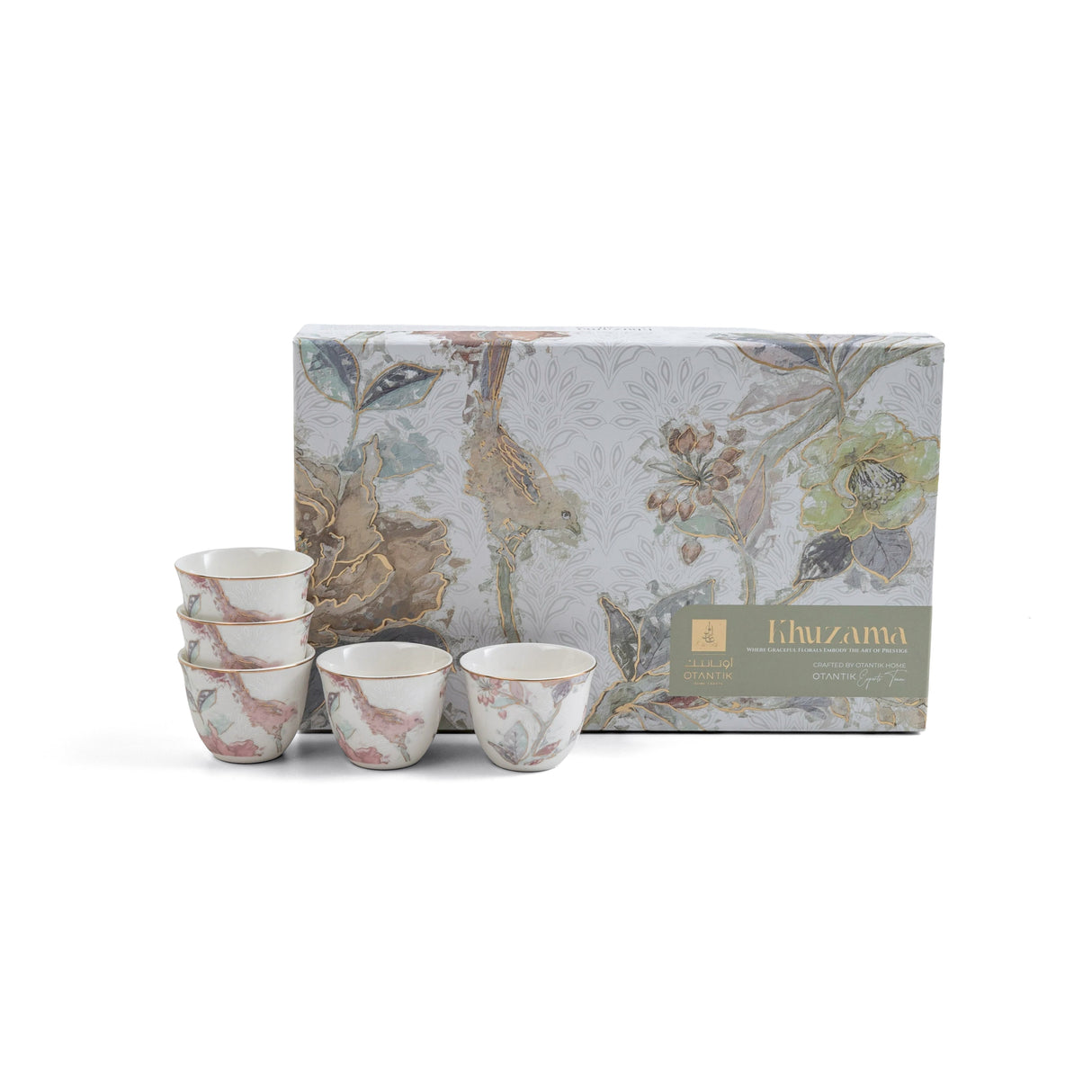 Khuzama - Arabic Coffee Cups Set (12-Pc) - Pink & Gold