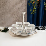 Khuzama - Arabic Coffee Cups With Holder - Blue & Silver