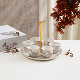 Khuzama - Arabic Coffee Cups With Holder - Pink & Gold