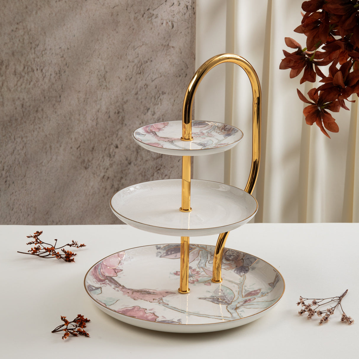 Khuzama - 3 Tier Plate - Pink & Gold