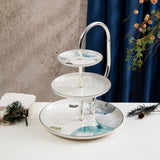 Veloura - 3 Tier Plate - Blue & Silver