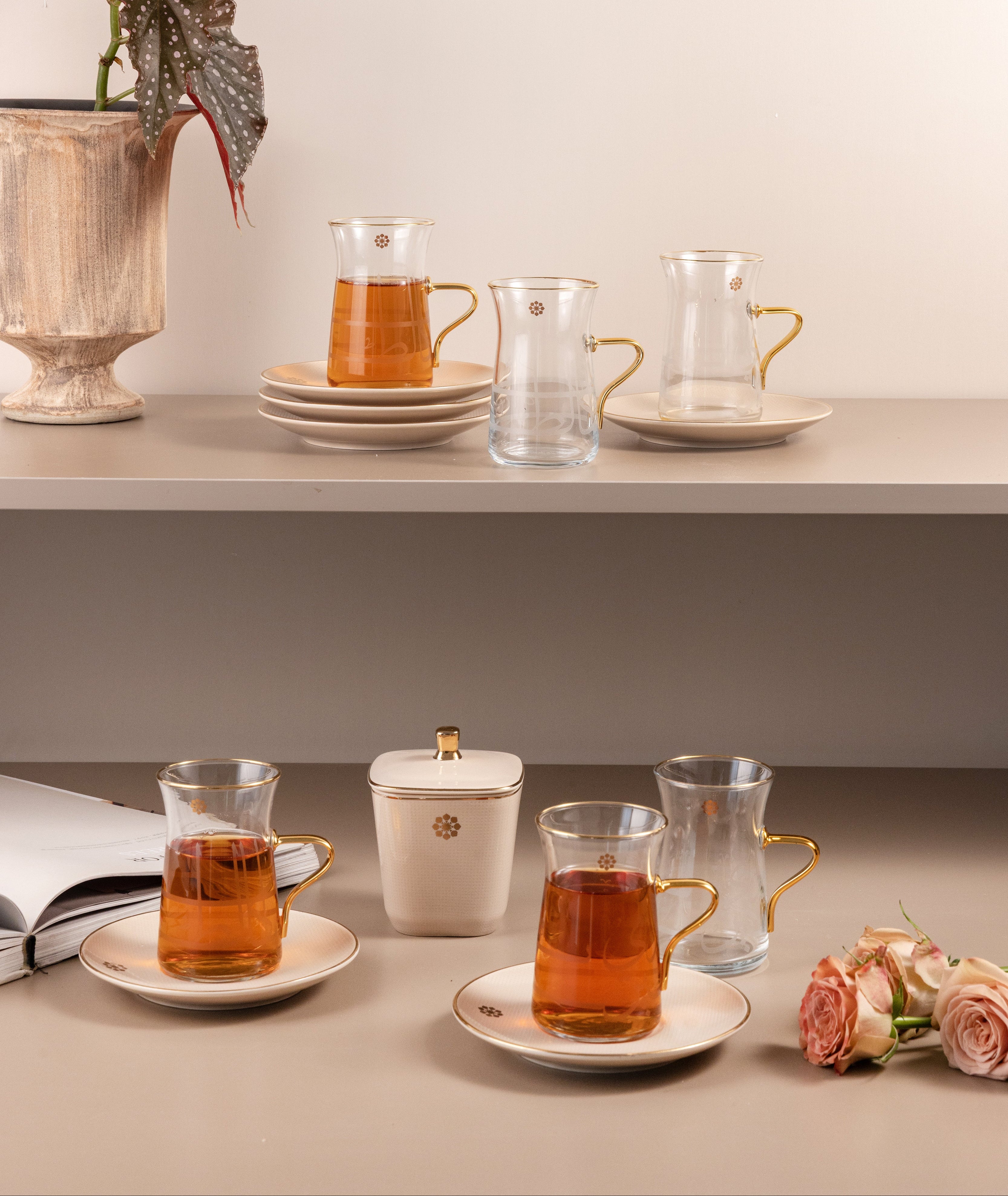 Mirral - Tea Set (13-Pc) - Beige & Gold – Otantik Home