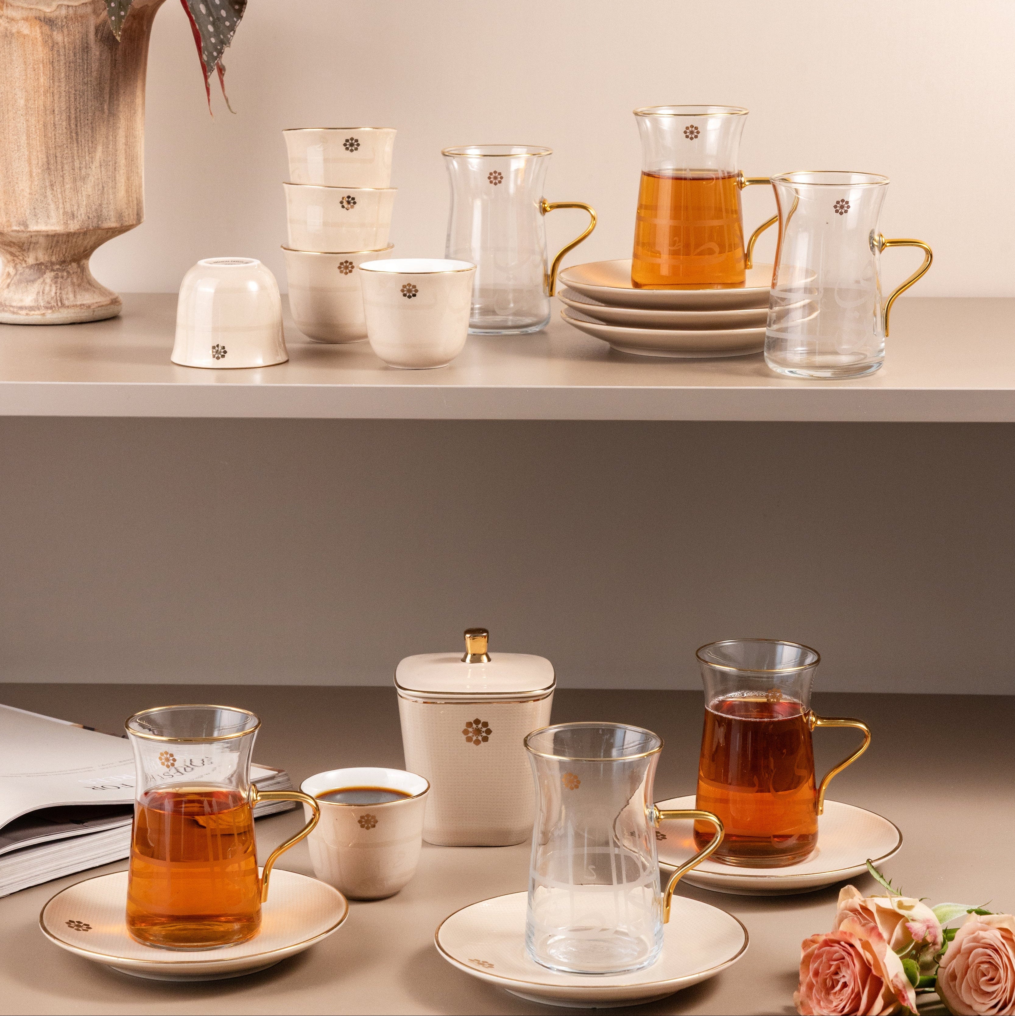 Mirral - Tea Set (19-Pc) - Beige & Gold