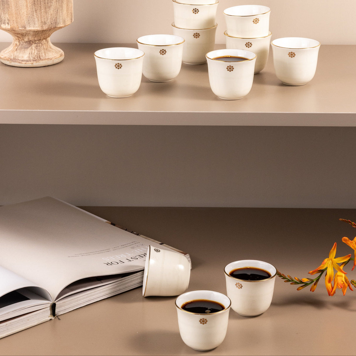 Mirral - Arabic Coffee Cups Set (12-Pc) - White & Gold