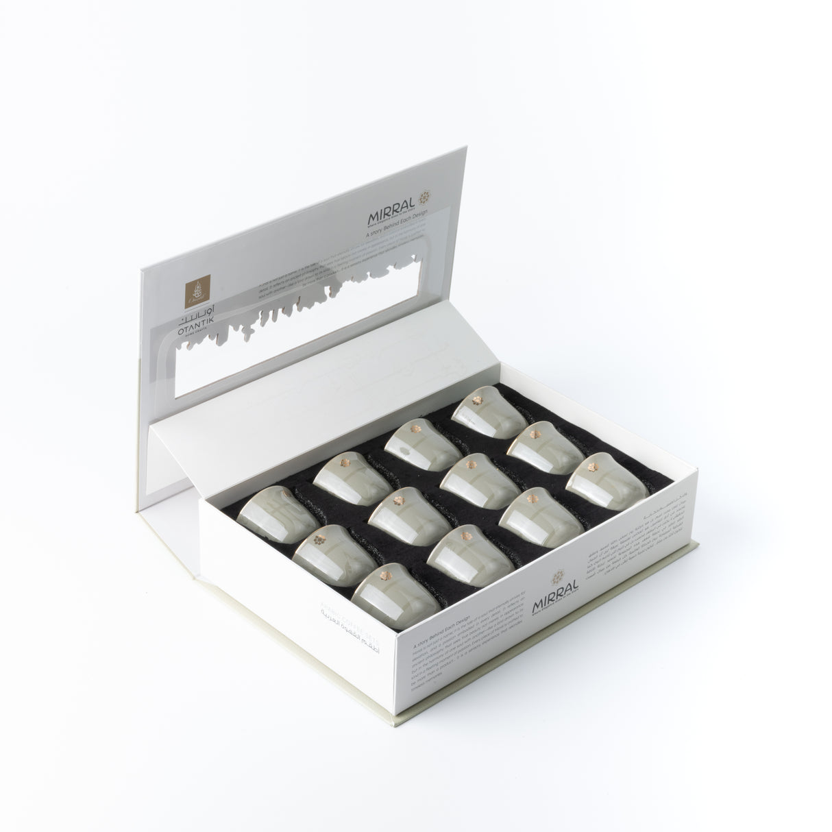 Mirral - Arabic Coffee Cups Set (12-Pc) - Grey & Gold
