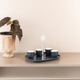 Mirral - Arabic Coffee Cups With Holder - Dark Blue & Silver