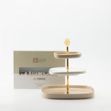 Mirral - 3 Tier Plate - Beige & Gold