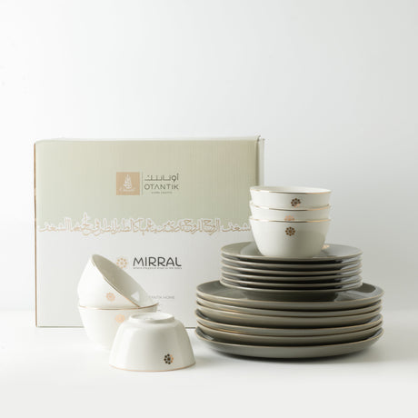 Mirral - Dinner Set (18-Pc) - Grey & Gold