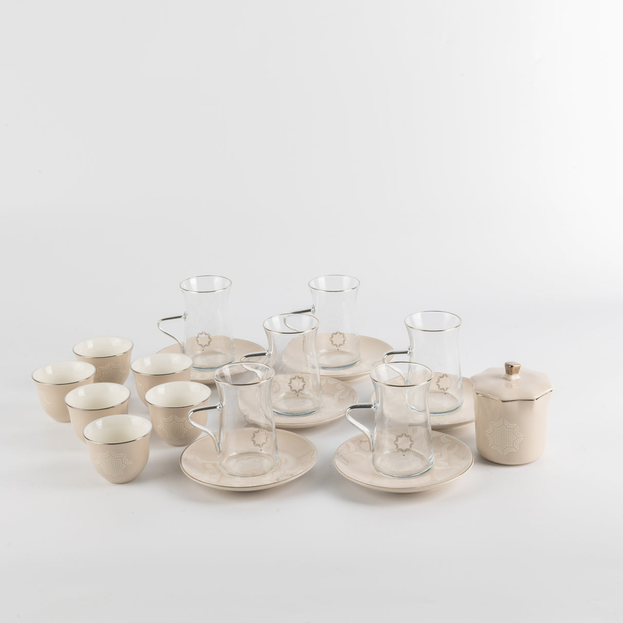 Octara - Tea Set (19-Pc) - Beige & Silver