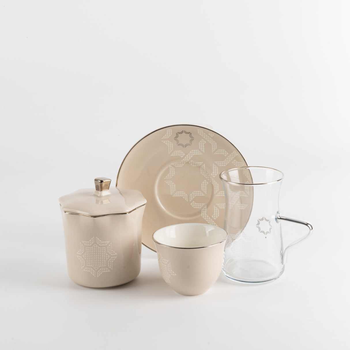 Octara - Tea Set (19-Pc) - Beige & Silver