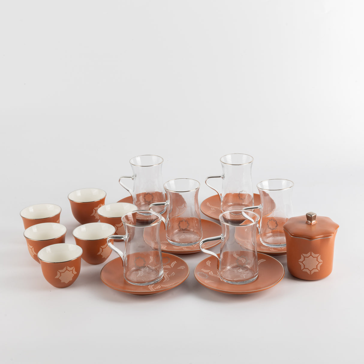 Octara - Tea Set (19-Pc) - Orange & Silver