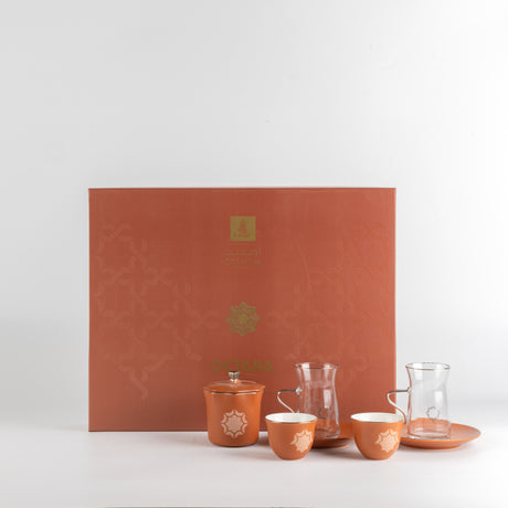 Octara - Tea Set (19-Pc) - Orange & Silver