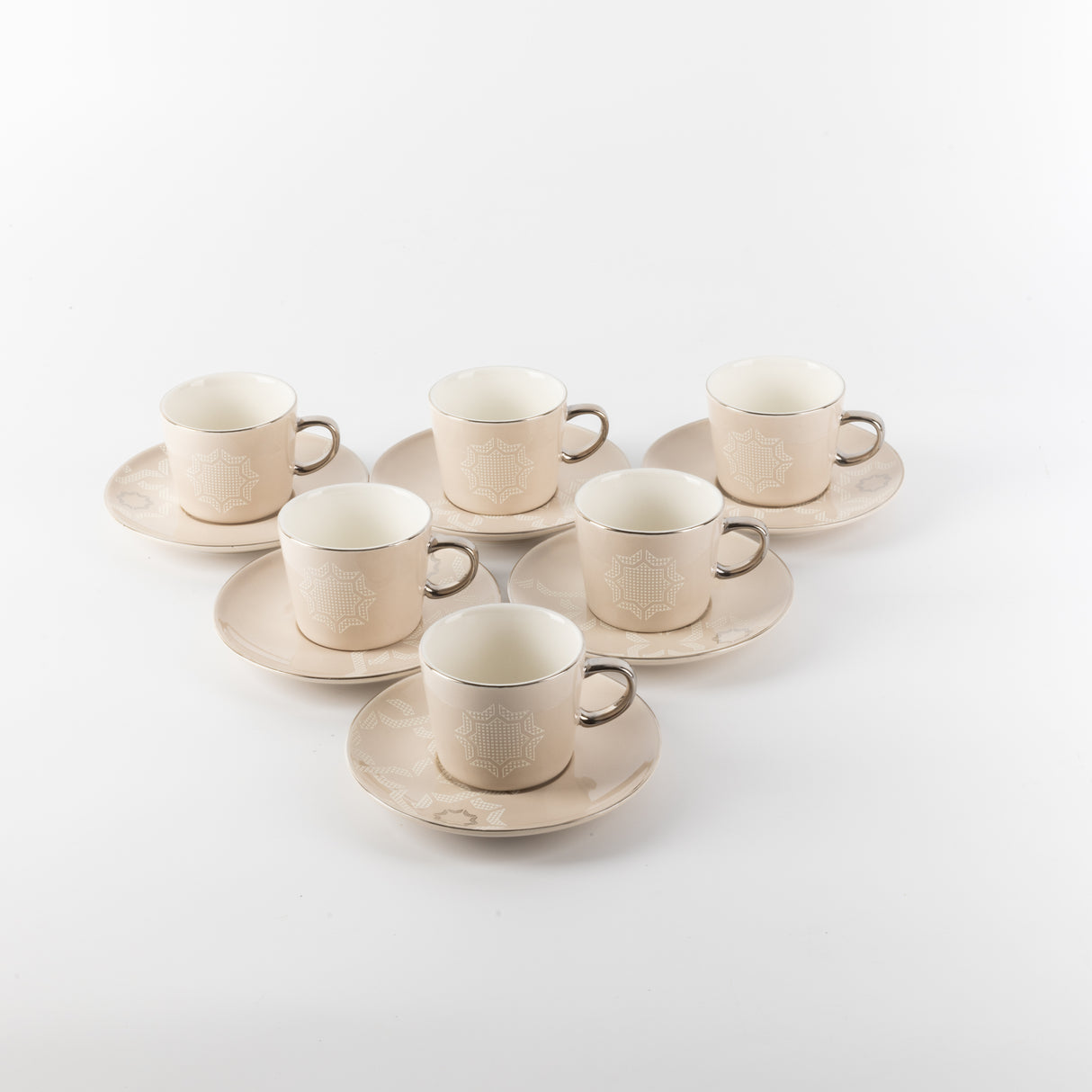 Octara - Espresso/Turkish Coffee Set (12-Pc)- Beige & Silver