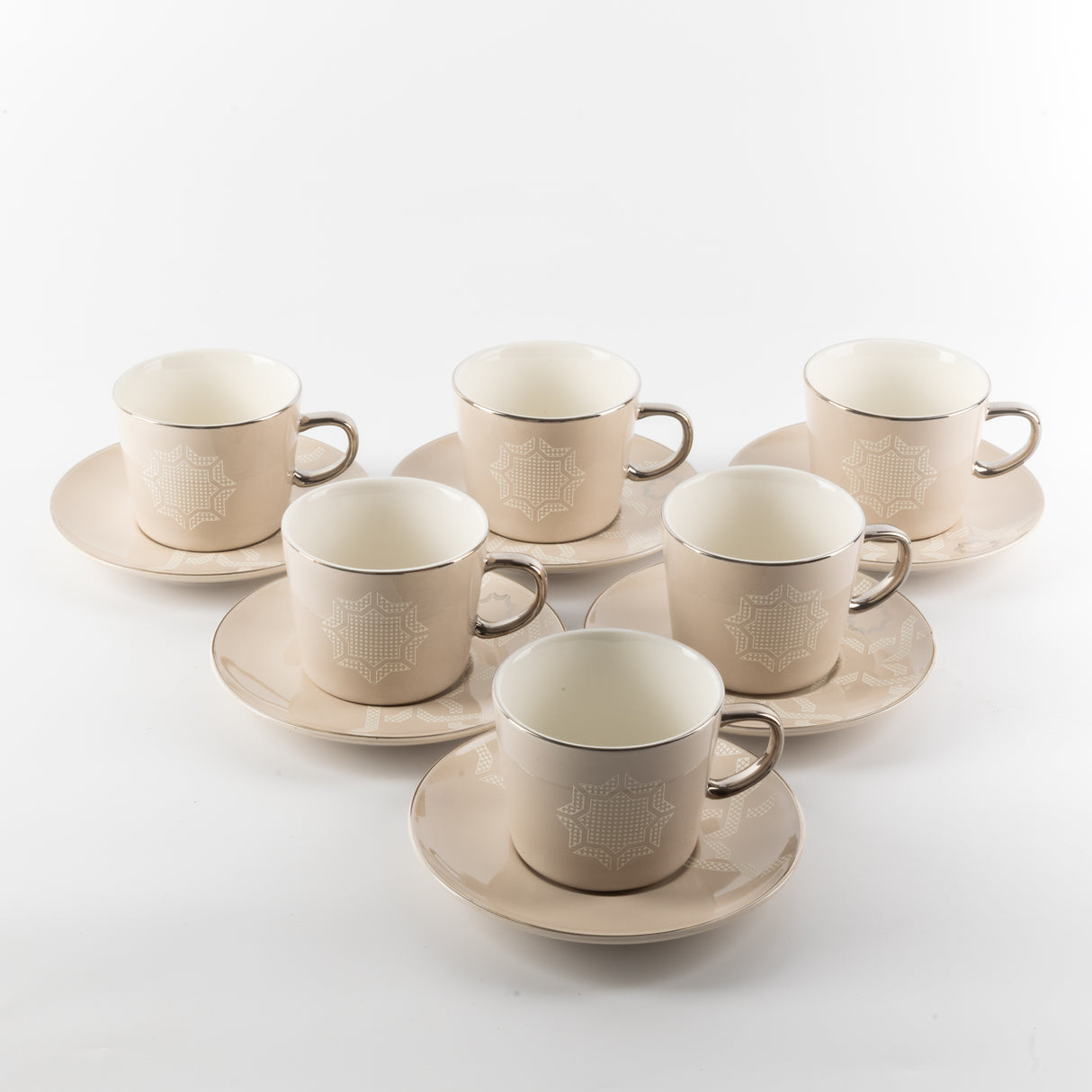 Octara - Cappuccino Set (12-Pc) - Beige & Silver