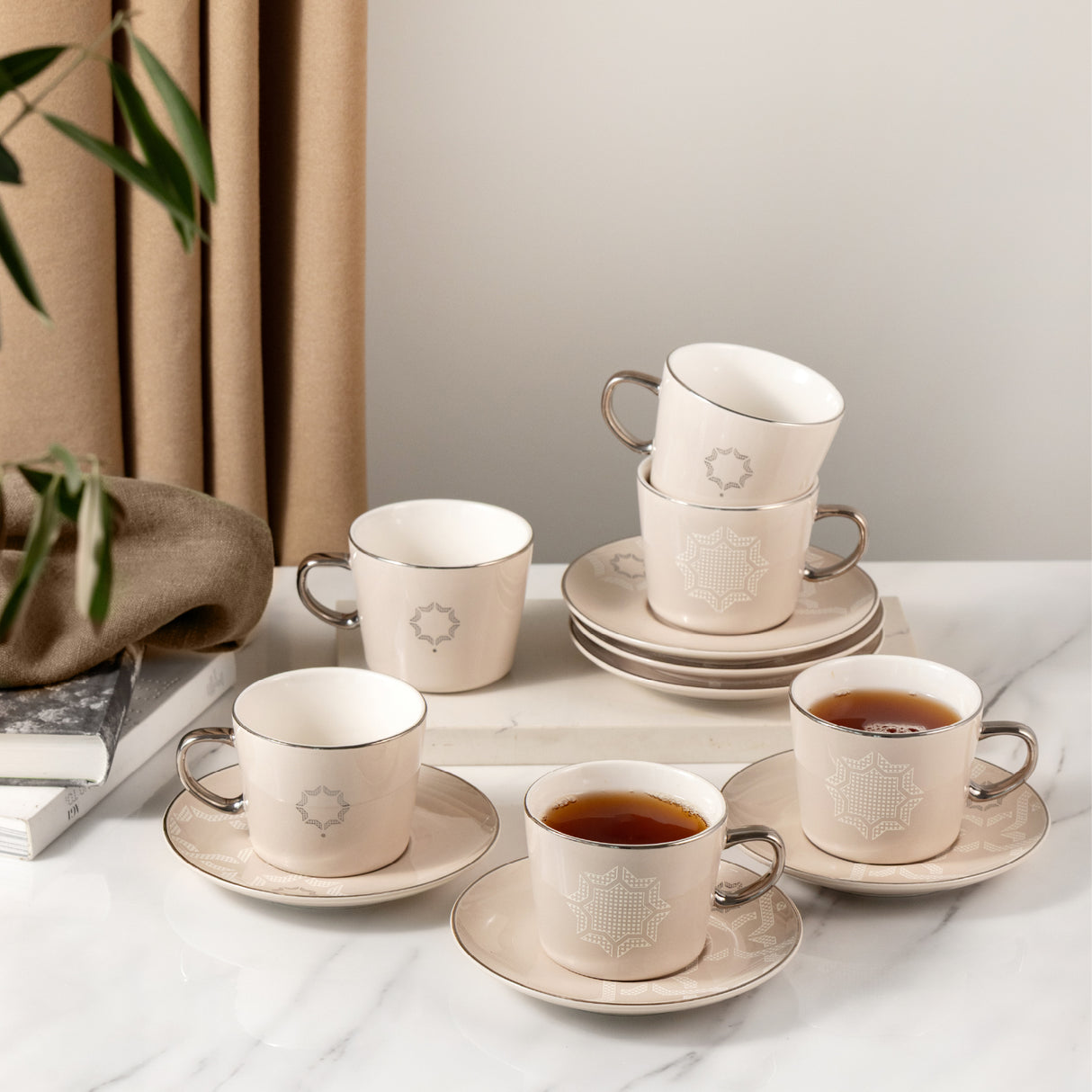 Octara - Cappuccino Set (12-Pc) - Beige & Silver