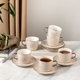 Octara - Cappuccino Set (12-Pc) - Beige & Silver