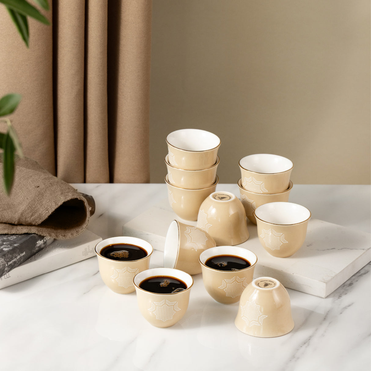 Octara - Arabic Coffee Cups Set (12-Pc) - Ivory & Gold