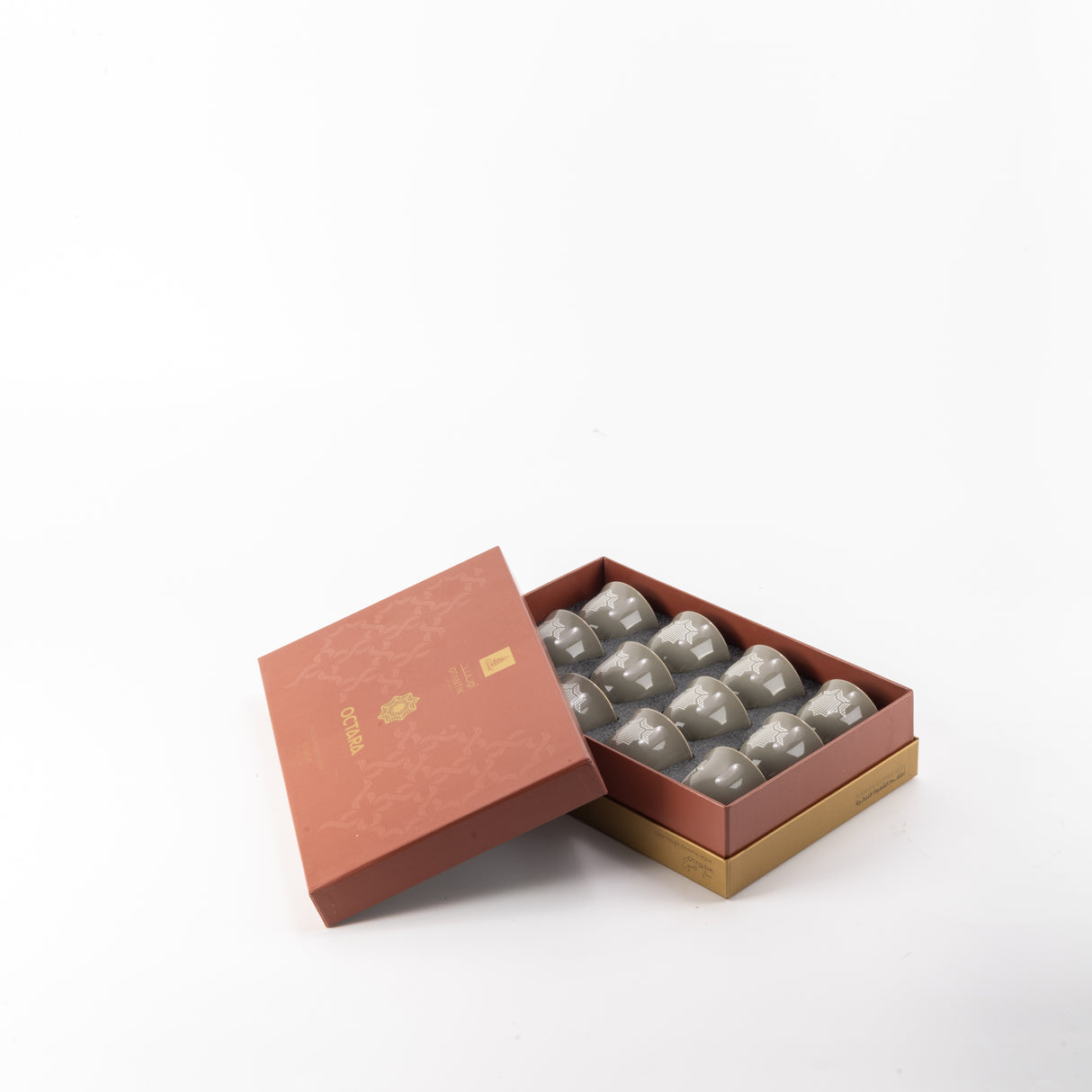Octara - Arabic Coffee Cups Set (12-Pc) - Grey & Gold
