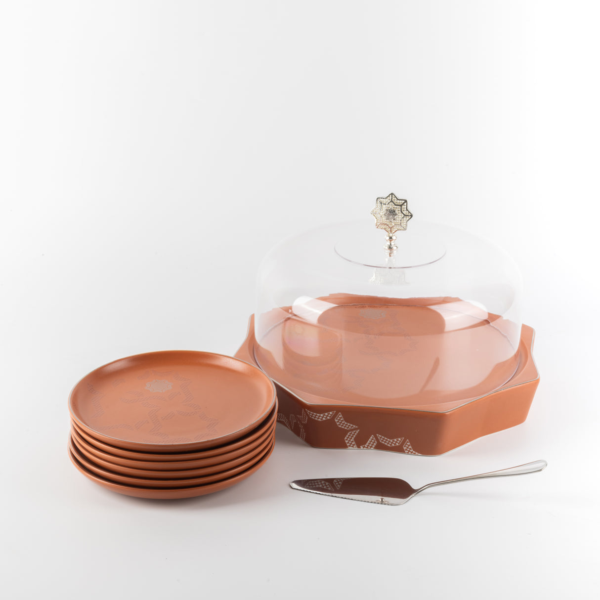 Octara - Cake Set (9-Pc) - Orange & Silver