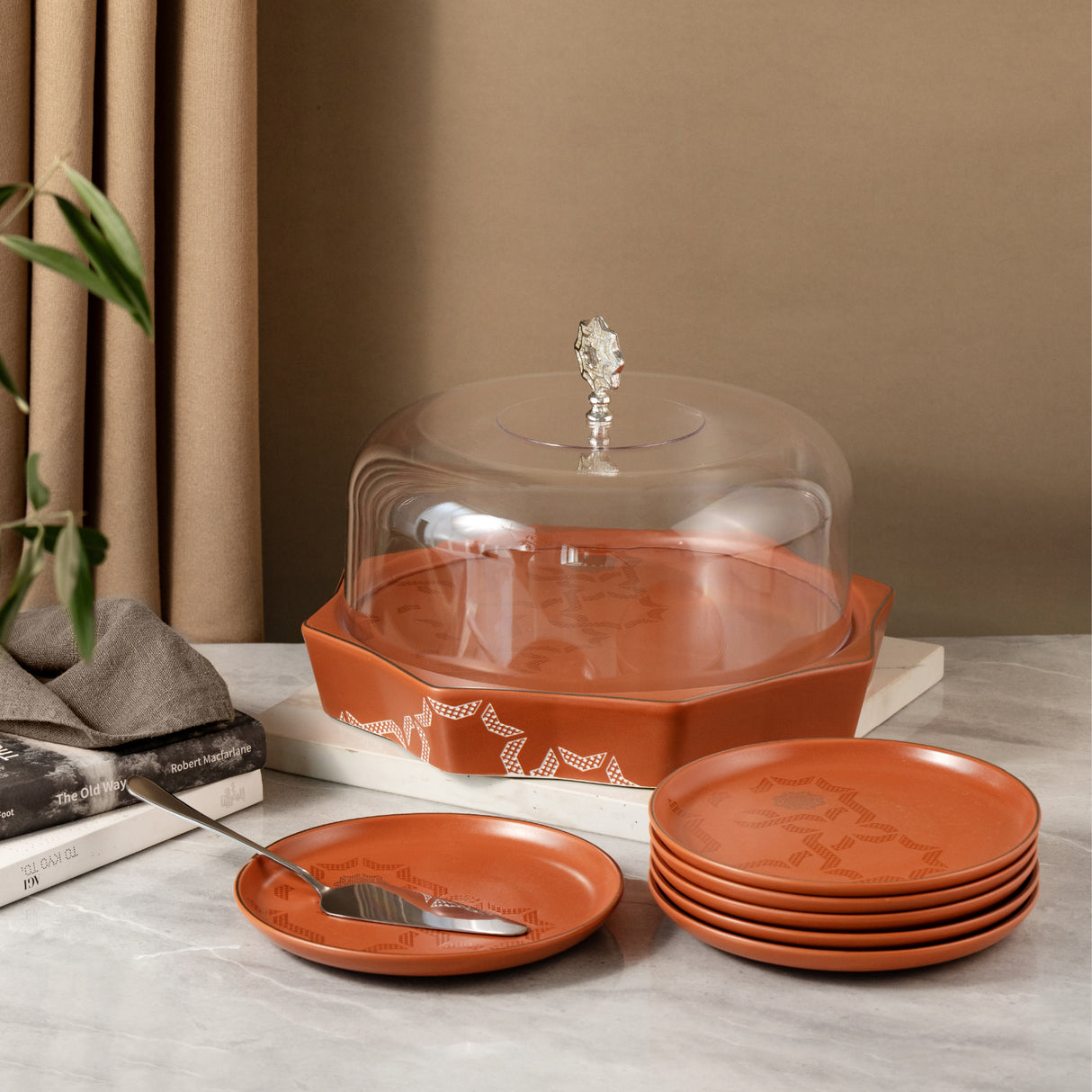 Octara - Cake Set (9-Pc) - Orange & Silver