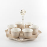 Octara - Arabic Coffee Cups With Holder - Beige & Silver