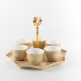 Octara - Arabic Coffee Cups With Holder- Ivory & Gold