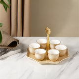 Octara - Arabic Coffee Cups With Holder- Ivory & Gold