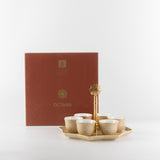 Octara - Arabic Coffee Cups With Holder- Ivory & Gold