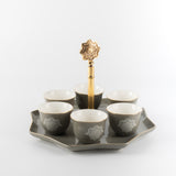 Octara - Arabic Coffee Cups With Holder - Grey & Gold