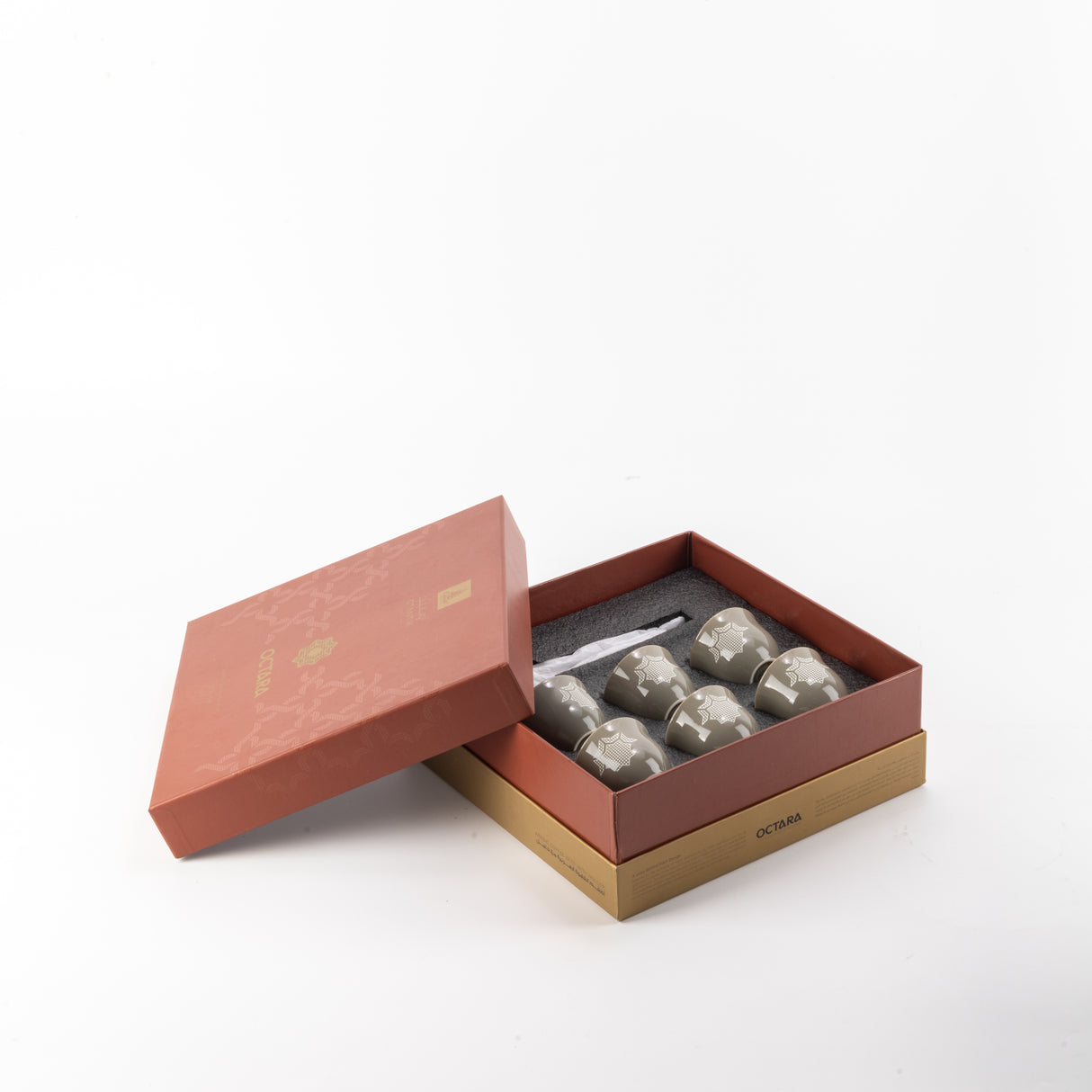 Octara - Arabic Coffee Cups With Holder - Grey & Gold