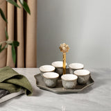 Octara - Arabic Coffee Cups With Holder - Grey & Gold