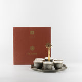 Octara - Arabic Coffee Cups With Holder - Grey & Gold