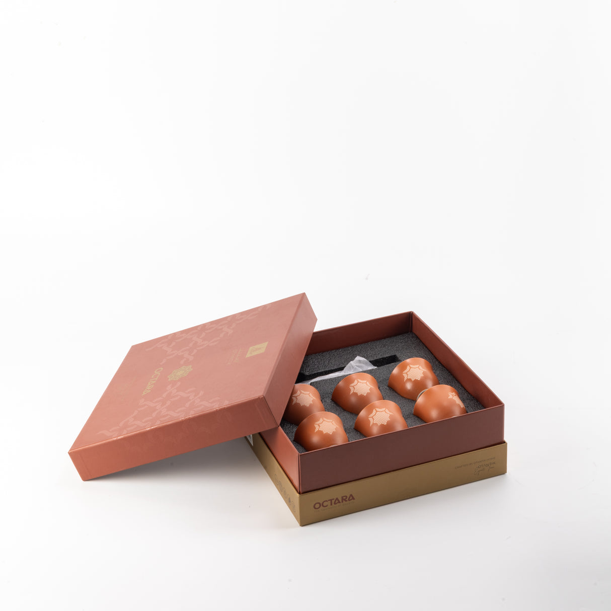 Octara - Arabic Coffee Cups With Holder - Orange & Silver