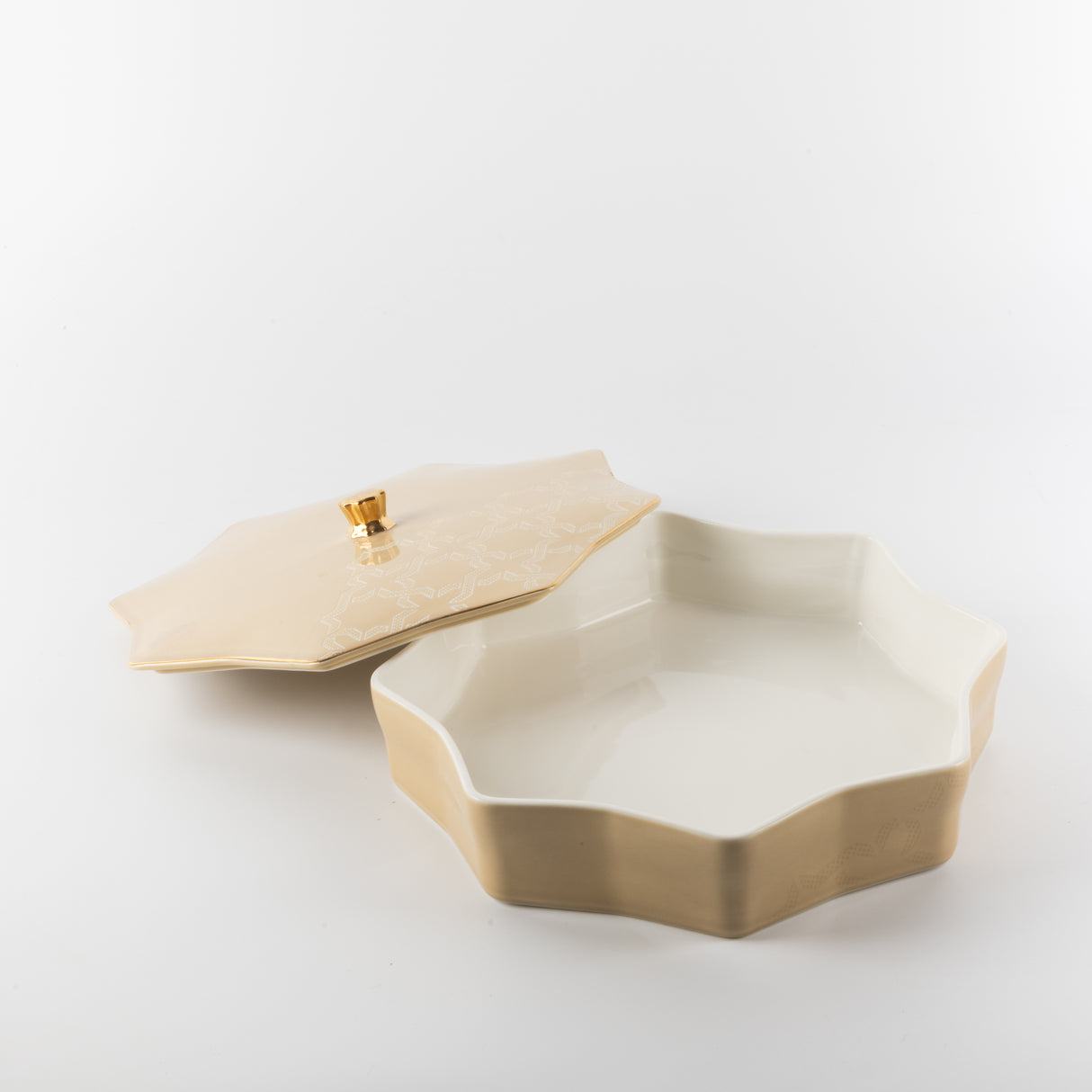 Octara - Large Decorative Canister - Ivory & Gold