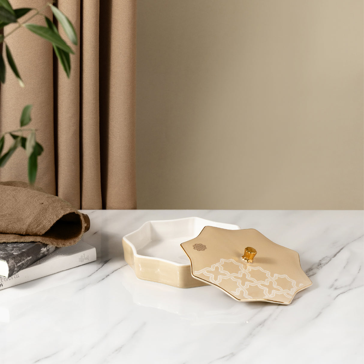 Octara - Medium Decorative Canister - Ivory & Gold